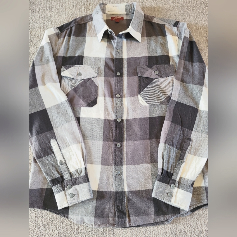 Men's Arizona Flannel Shirt, Grey / White,  Large, 100% cotton